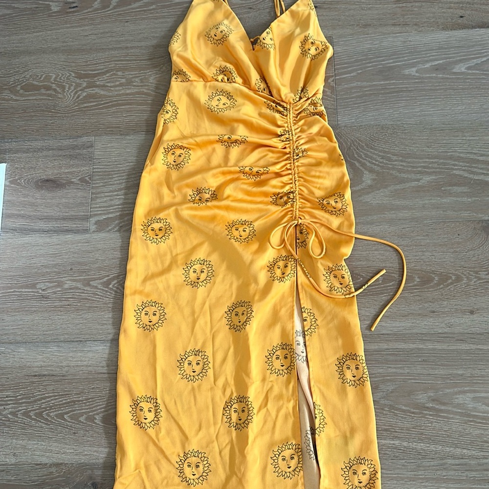 Urban Outfitters satin sunshine dress.  Adjustable straps & side slit size XS-TP